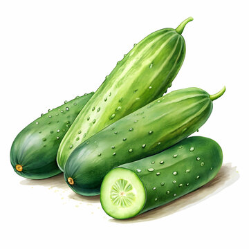green cucumbers watercolor style on white clip art preview