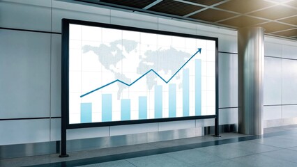 Business growth graph displayed on digital screen in modern office