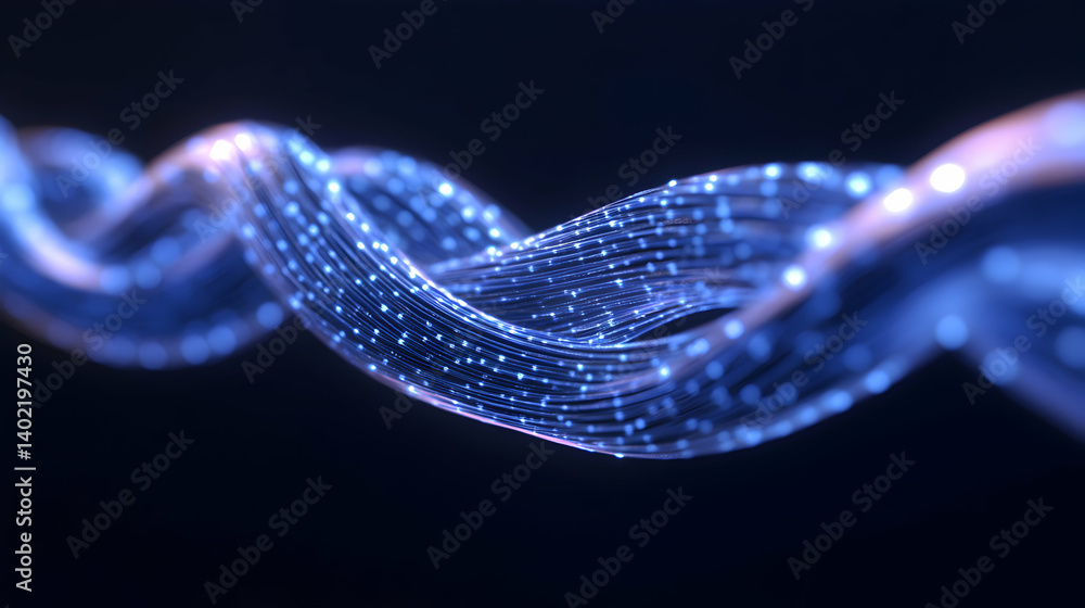 Poster a captivating close-up of a glowing digital wave, illustrating the flow of information in a virtual 