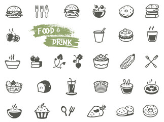 Hand drawn set of healthy food ingredient doodles with lettering in vector
