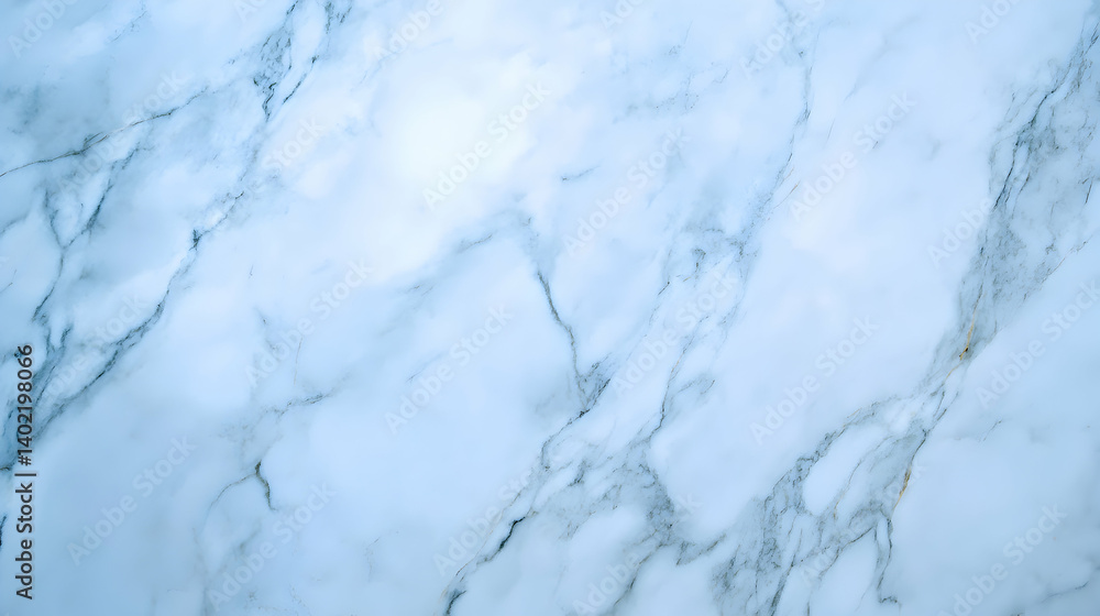 Poster a close-up view of a marble surface featuring beautiful natural patterns in soft blue and white hues