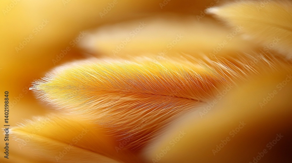 Poster close-up of soft, yellow bird feathers, showing intricate texture and subtle color variations.