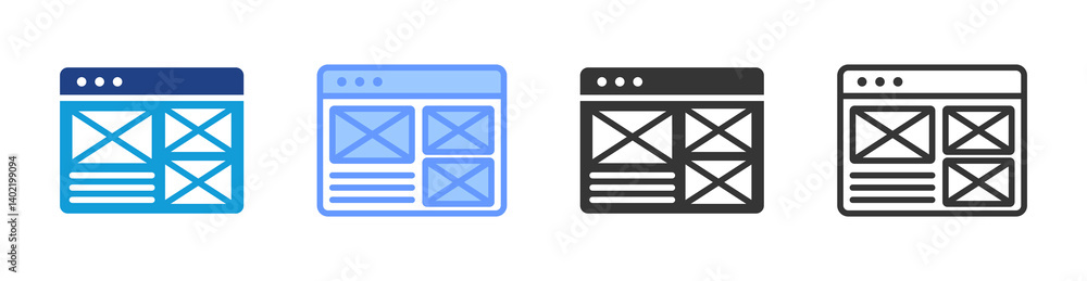 Poster Wireframe icon set multiple style collection