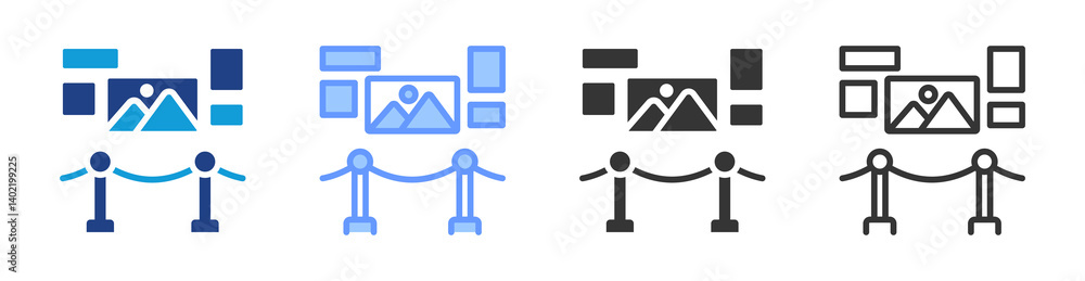 Poster exhibition design icon set multiple style collection