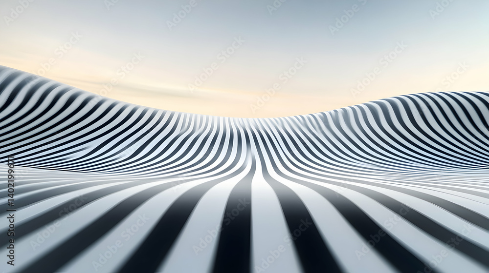 Aufkleber a mesmerizing view of undulating black and white stripes extending across the horizon, creating a su