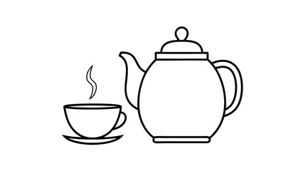 Simple Line Drawing Of Teapot And Cup Of Tea With Steam Illustration For Design And Decor