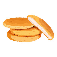 Fried Fishcake Burger Illustration Isolated on White Background