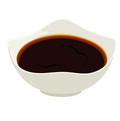 Bowl of Dark Soy Sauce Illustration Isolated on White Background