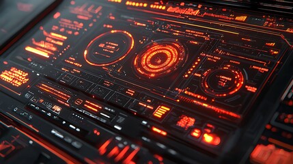 Clean digital interface with glowing wireframe structure, dynamic geometric HUD elements, neon highlights, glitch effects, futuristic design, perfect for a cybersecurity presentation.