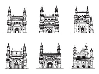 Fototapeta premium Charminar Clean Drawing Set Historical Outline Art