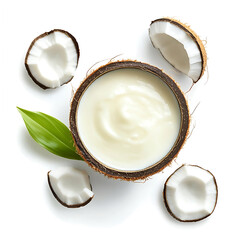 Smooth and creamy coconut milk pudding with a silky texture and a tropical coconut flavor, isolated white background, modern art style