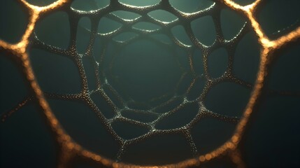 Abstract gold network, glowing tunnel, 3D rendering. Perfect for science, technology, or fantasy backgrounds.