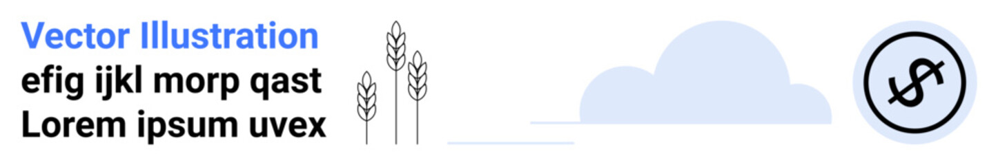 Wheat stalks, clouds, and a coin symbolize agriculture and economic growth. Ideal for farming, economy, agribusiness, sustainability, food production, trade and a simple landing page