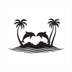 Palm trees and dolphins summer design art