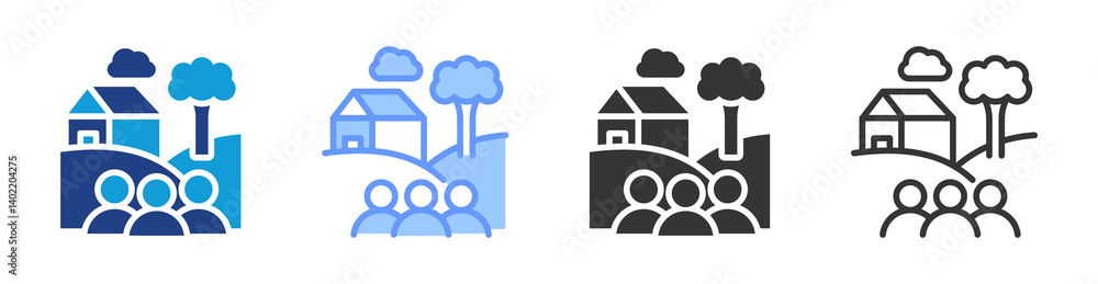 Poster rural population icon set multiple style collection