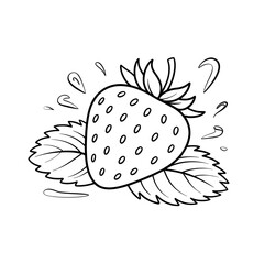 ‎A black and white strawberry illustration line art of a coloring page