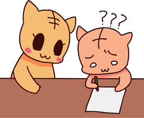 子供の勉強を見守る猫