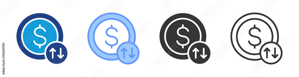 Aufkleber cash flow icon set multiple style collection