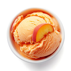 Smooth and creamy peach sorbet with a vibrant orange color and a refreshing, fruity texture, isolated white background