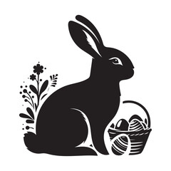  Bunny logo icon silhouette, easter rabbit silhouette vector isolated on white background.. easter bunny with easter eggs