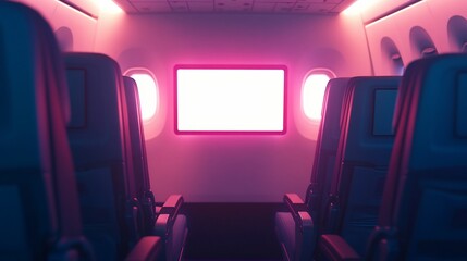 Airplane cabin night screen mockup travel ad