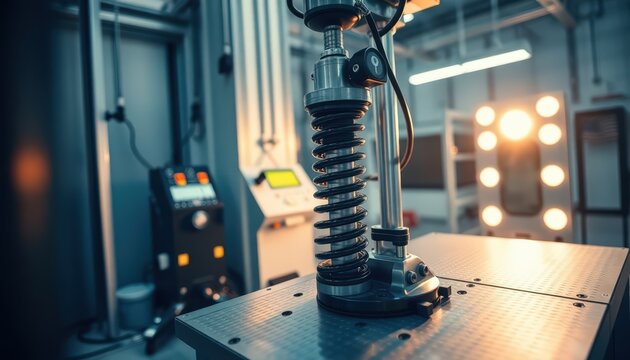 Precision Engineering A Close-Up View of a Shock Absorber Undergoing Rigorous Testing in a Modern Laboratory Setting