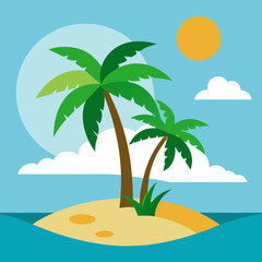 Landscape summer vacation sunny meadow, retro, colorful, silhouette and minimalist beach background Illustration for print or Digital use