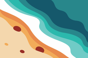 Landscape summer vacation sunny meadow, retro, colorful, silhouette and minimalist beach background Illustration for print or Digital use