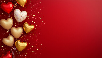 Valentine's Day background with red and gold heart-shaped balloons, Balloons decoration, Romantic view, Celebration, Happiness, Heart shape balloons.