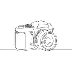 Line drawing of a digital camera in minimalist style  