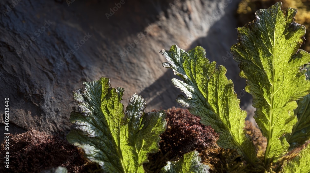 Aufkleber intricate leaf veins and natural fibers are highlighted by dappled light, casting layered shadows on