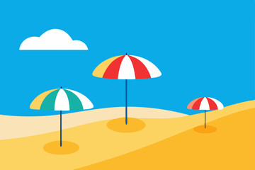 Landscape summer vacation sunny meadow, retro, colorful, silhouette and minimalist beach background Illustration for print or Digital use