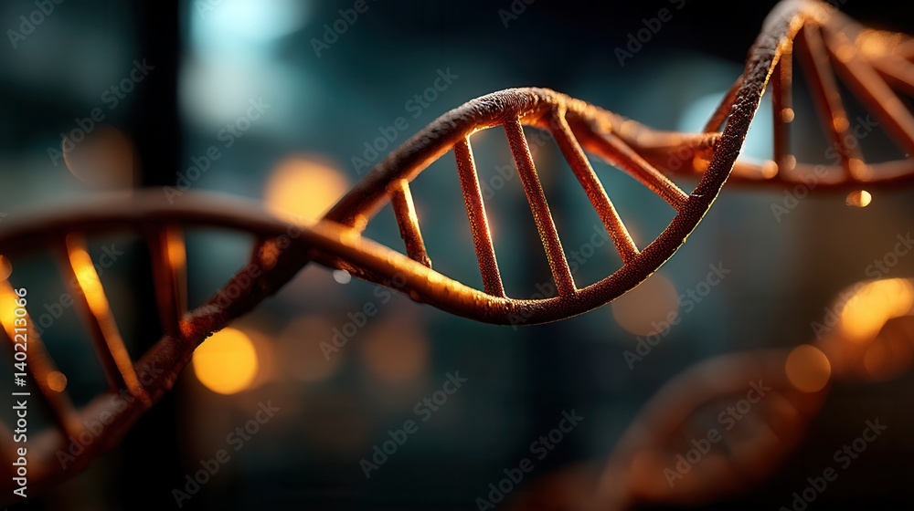 Poster fascinating golden dna helix structure in laboratory setting