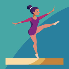 Gymnast performing an elegant balance pose on a beam in vector art 