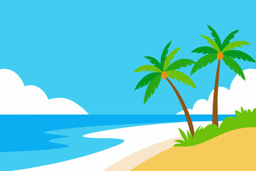 Landscape summer vacation sunny meadow, retro, colorful, silhouette and minimalist beach background Illustration for print or Digital use