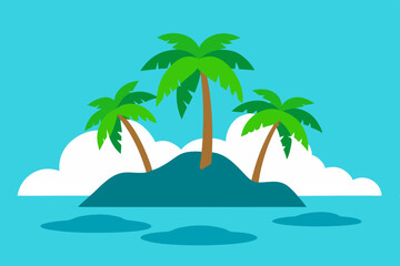 Fototapeta premium Landscape summer vacation sunny meadow, retro, colorful, silhouette and minimalist beach background Illustration for print or Digital use