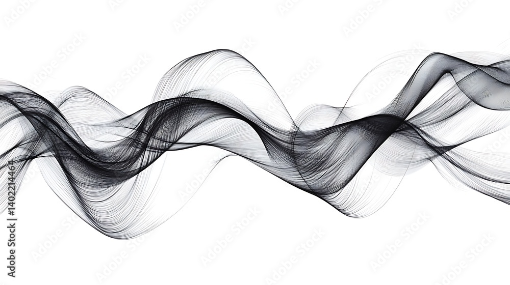 Poster abstract black wave patterns flowing smoothly across a white background, creating a sense of movemen