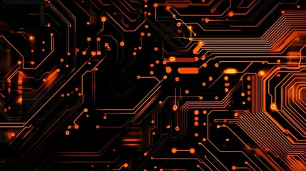 Abstract close-up of a circuit board design with glowing orange elements on a black background