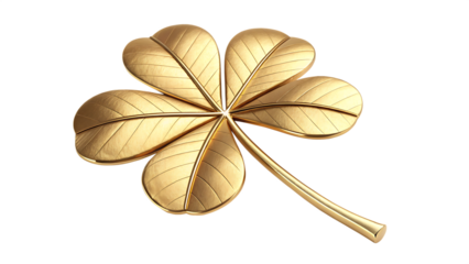 Golden Four-Leaf Clover Isolated on Transparent Background
