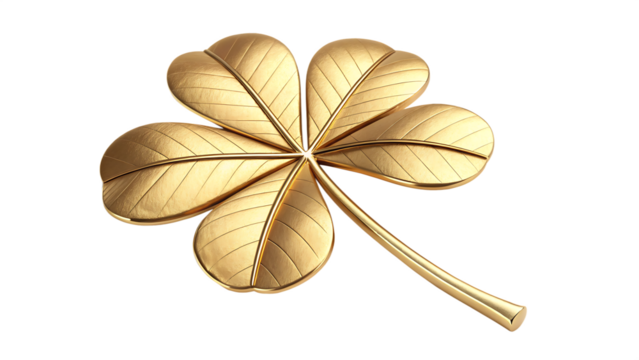 Golden Four-Leaf Clover Isolated on Transparent Background