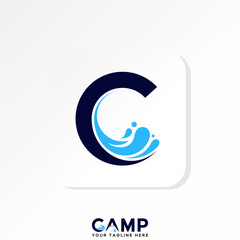 Logo design graphic concept creative premium vector stock image top sell letter C sans serif font wave coast aqua swim pool ocean splash travel season
