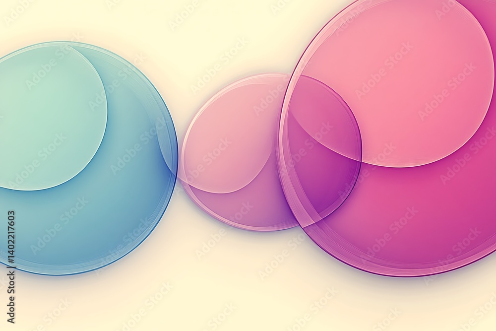 Poster pastel colored translucent circular shapes overlapping on a cream backdrop