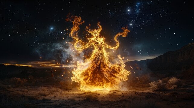 Majestic djinni floating in dark desert digital fantasy art nighttime surreal environment epic concept