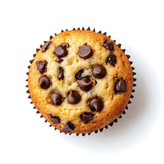 Soft and chewy chocolate chip muffins with a rich, buttery flavor and sweet chocolate chips, isolated white background