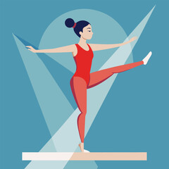 Gymnast performing an elegant balance pose on a beam in vector art 