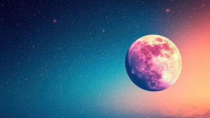 Obraz premium Pink moon in a starlit sky