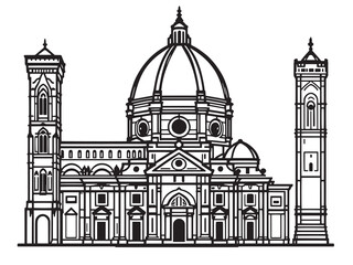 Fototapeta premium Florence Cathedral clear vision simple black line art on white background
