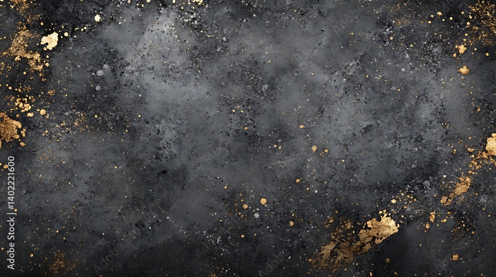 Poster abstract dark gray and gold textured background with splashes, ideal for elegant design projects