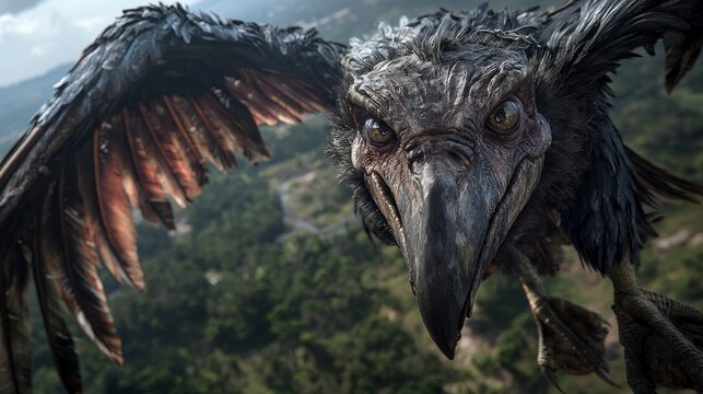 Majestic grud bird close-up massive beak and sharp talons in natural habitat captivating wildlife photography