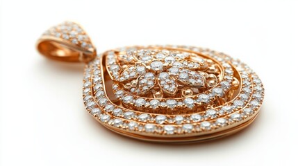 Naklejka premium A premium gold pendant encrusted with brilliant-cut diamonds, radiating opulence, isolated on a white background --ar 16:9 --stylize 250 --v 6.1 Job ID: 3e58f28e-95f6-4573-90a5-1ec7b016f02c